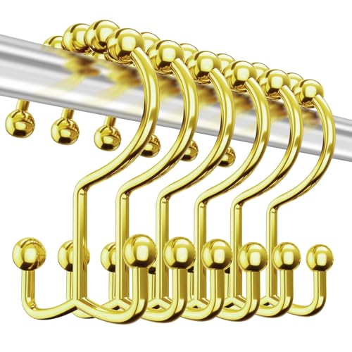 Gold Shower Curtain Hooks - 12 Pcs Rust Proof 304 Stainless Steel