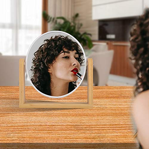 LOTIKO Double Sided Makeup Mirror, 1X/3X Magnifying Mirror with Bamboo Stand