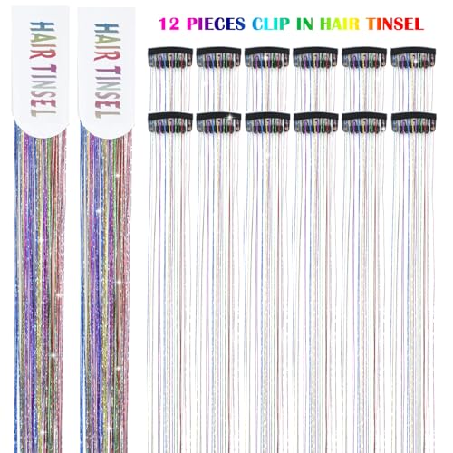 Clip-in Hair Tinsel Extensions 24 Inch Sparkly Fairy Hair 12 Pcs