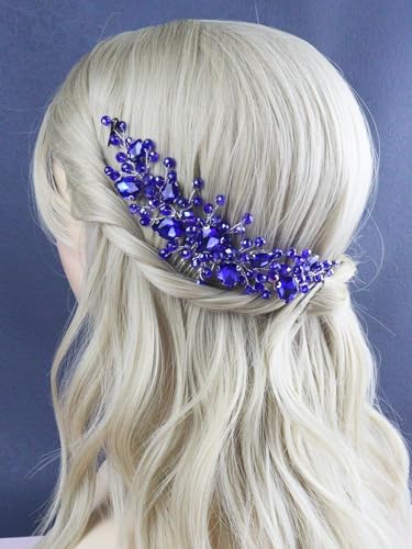 Brihasory Blue Crystal Wedding Hair Comb Rhinestone Bridal Hair Piece