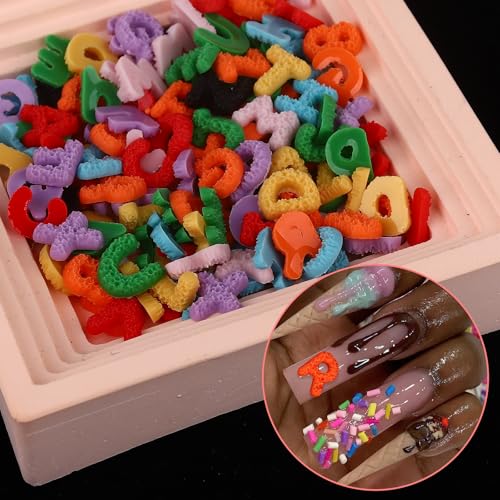 ROFIBUT Letter Nail Art Charms 140Pcs 3D Candy Color Alphabet Resin Gems