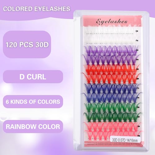 Amabro Colored Eyelash Extensions 120 PCS D Curl Mixed Lash Clusters
