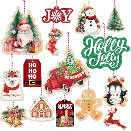 Christmas Gift Tags with String - Santa Design, 60 Pcs, Shape Variation