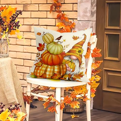 Autumn Pumpkin Gnome Throw Pillow Covers - Set of 4 (18x18)