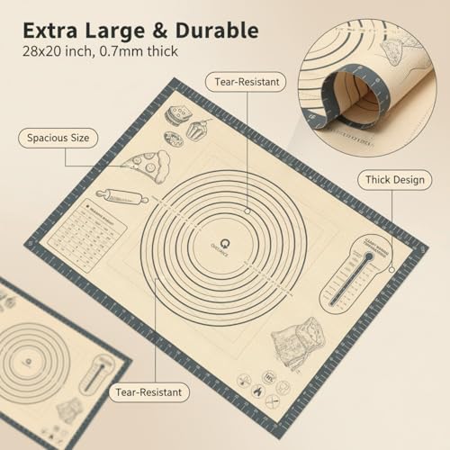 QUELLANCE Extra Large Silicone Baking Mat - 28x20 Inch Nonstick Gray