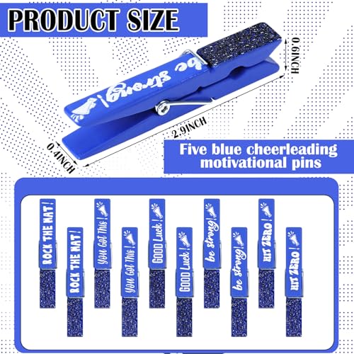 30 Pcs Blue Cheerleading Motivational Pins - Shiny Glitter Spirit Clips