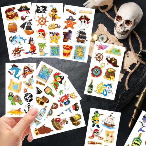 Konsait 10 Sheets Pirate Temporary Tattoos - Skull & Treasure Map Fake Tattoos