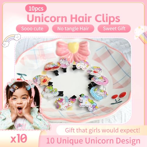 COHEXA 10-Pack Unicorn Hair Clips for Girls - Cute Non-Slip Resin Barrettes