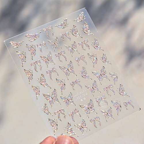 5D Embossed Pink Butterfly Bow Nail Art Stickers Self-Adhesive Decals
