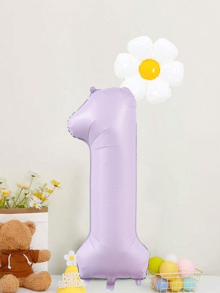 Number Balloons - 40 Inch 1 Balloon for 1st Birthday | Cream Purple Party Decoration
