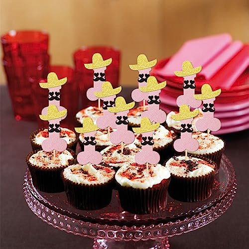 24 PCS Bachelor Party Cupcake Toppers with Hat & Beard - Fun Cake Decorations
