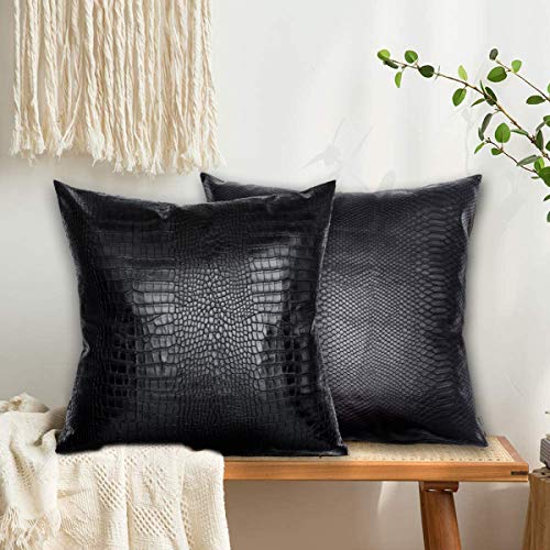 Black Crocodile Skin Faux Leather Pillow Cover, 12x20 Inch Rectangular Case