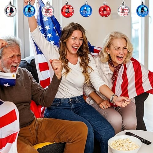 12 Pcs 4th of July Patriotic Ball Ornaments - Red, White & Blue Decor