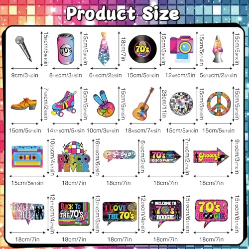 70s Party Decorations Photo Booth Props Kit - 42 Pieces