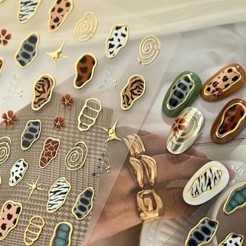 IDDFEVE Leopard Zebra Print Nail Stickers Gold Foil Geometric Decals