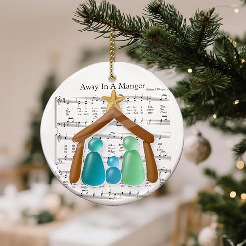 Nativity Scene Christmas Ornament - Holy Family Ceramic & Acrylic Decor