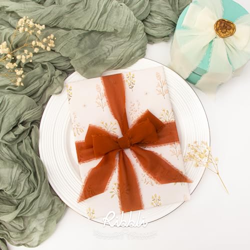 Handmade Silk Fringe Ribbon for Wedding & Crafting - Ivory/Dusty Sage/Terracotta, 1.5 Inch x 30 Yards