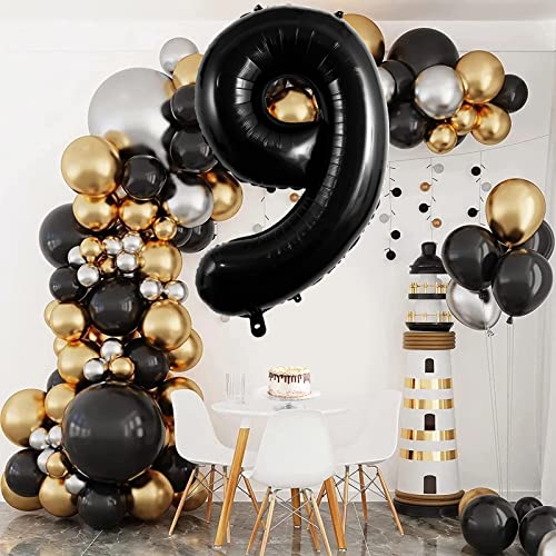 40 Inch Black Number 9 Foil Balloon for Birthday Celebrations