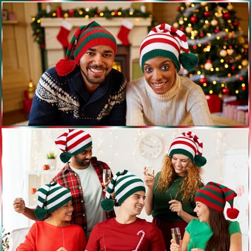 Christmas Knitted Santa Hat Set - Holiday Elf Beanies for Adults & Kids