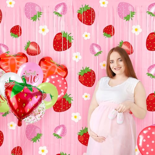Strawberry Foil Fringe Curtains - 2 Pack Tinsel Backdrop for Party Decor