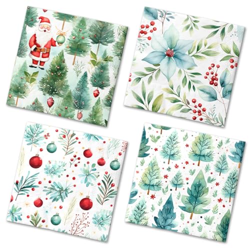 Christmas Tree Napkins - 40 Pcs Green Holiday Disposable Paper Napkins for Xmas Party