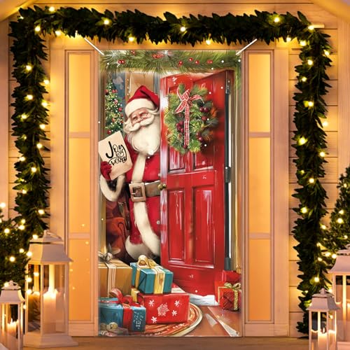 Christmas Santa Door Cover Decoration - 35.4 x 72.8 Inches Banner