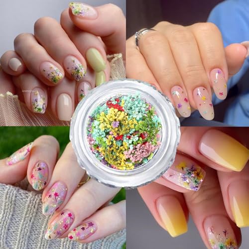 WULIUFLY 3D Dried Flower Nail Art Decals Colorful Spring Floral Kit