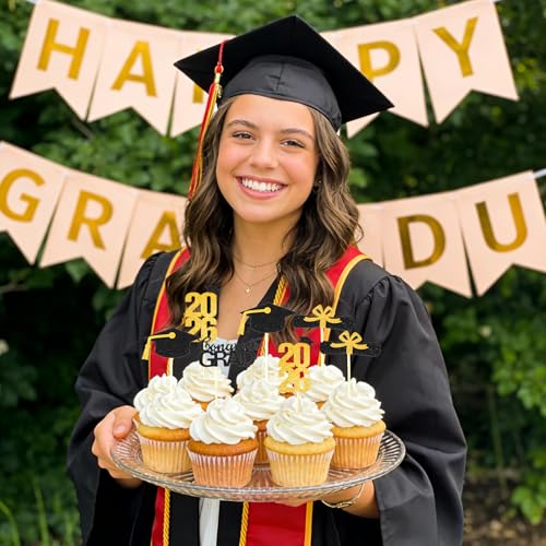 Graduation Cupcake Toppers 2026 - 24 PCS Gold Congrats Grad Picks