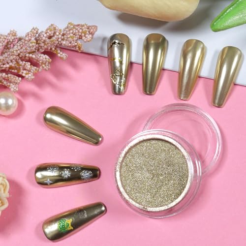 Allstarry Champagne Gold Chrome Nail Powder Metallic Mirror Pigment