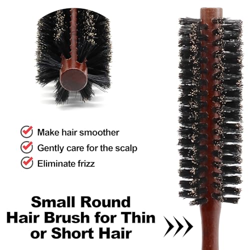 Qjaiune Small Boar Bristle Round Hair Brush for Short Hair and Bangs