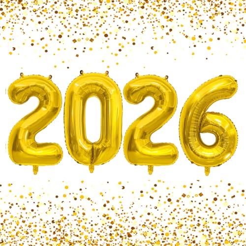 40" Large Gold Foil 2026 Number Balloons for Graduation & New Year's