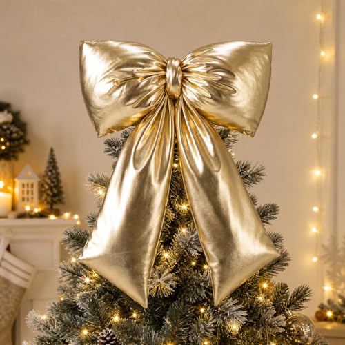 Giant Christmas Bow Tree Topper - 20 Inch Gold Holiday Decor