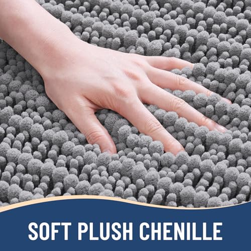 Arotive 30x20 Grey Chenille Bath Mat - Soft, Absorbent & Shaggy