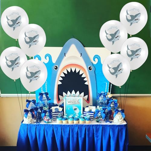 JazSwirl Shark Birthday Balloons 12-Inch White Latex 24-Pack Party Decor