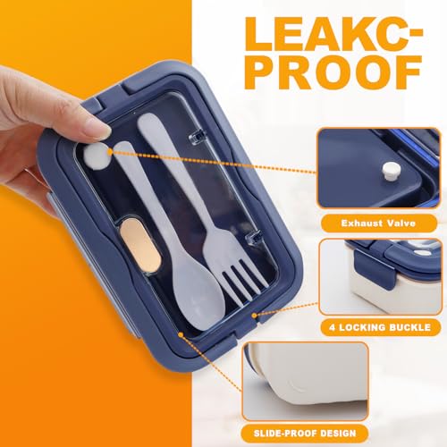 AYauGamA 3-Compartment Bento Lunch Box - 1100ml Leak-Proof Container (Blue)