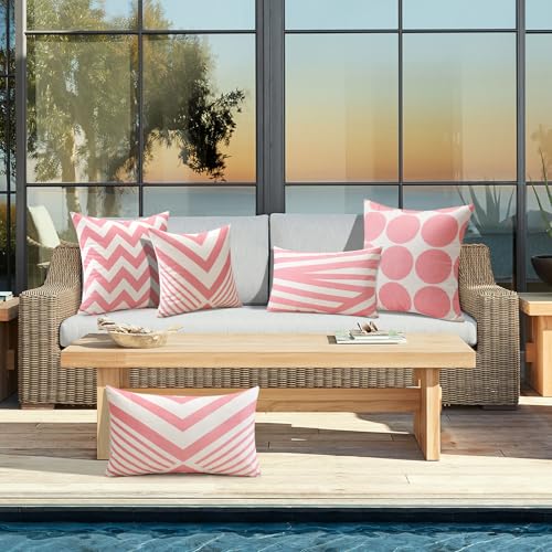 OTOSTAR Waterproof Outdoor Throw Pillow Covers, 18x18 Inch, Pink, Set of 4