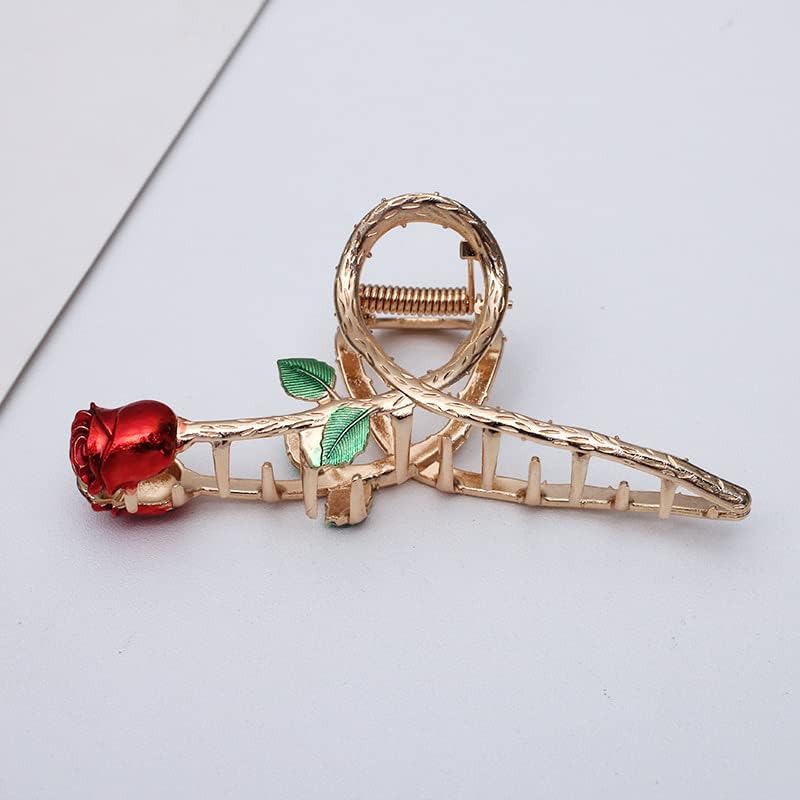 Red Metal Rose Hair Claw Clip Large Non-Slip Shark Barrette