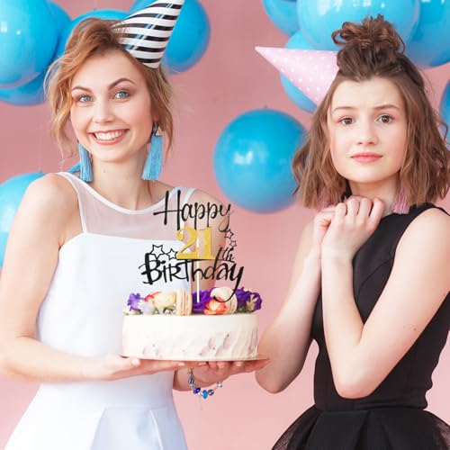 Glitter 21st Birthday Cake Toppers - Black and Gold Decorations