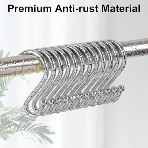 Resze Heavy Duty S-Shape Shower Curtain Hooks - Rustproof Metal Rings, 12 Pack