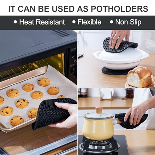Yunlihua 4-Pack Silicone Trivet Mats - Heat Resistant Hot Pads, 7.3" & 6.9"
