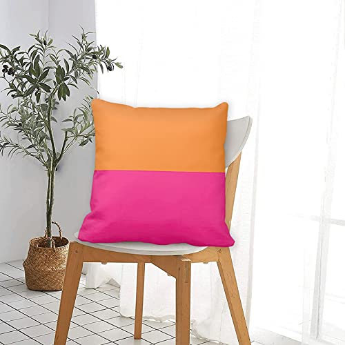 Abaysto 18x18 Inch Half Orange & Bright Pink Throw Pillow Cover with Hidden Zipper