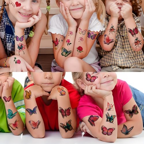 3D Flower Butterfly Temporary Tattoos - 60 Sheets Colorful Waterproof Fake Tattoo Stickers for Women and Girls
