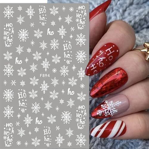 Christmas Snowflake Nail Art Stickers - 8 Sheets 3D White Winter Decals