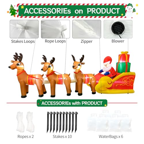 12FT Christmas Inflatable Santa Claus with 3 Reindeer Scene Outdoor Decor - Durable & Lighted