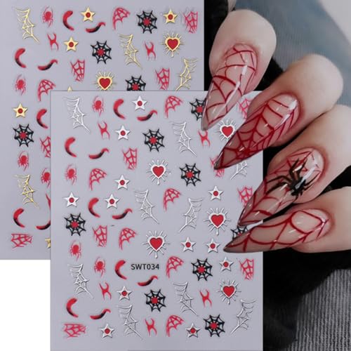 KTAABTR Halloween Nail Art Stickers - 5 Sheets 3D Self-Adhesive Goth Decals