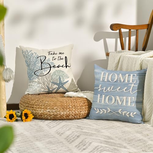 Coral Starfish Throw Pillow Covers, 18x18 Inch, Set of 4