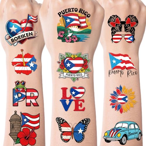 Puerto Rico Temporary Tattoos - 200+ Flag & Cultural Designs, 8 Sheets