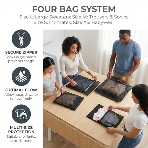 IMIKEYA Black Mesh Laundry Bags - 4pcs Heavy Duty Zipper Wash Bags