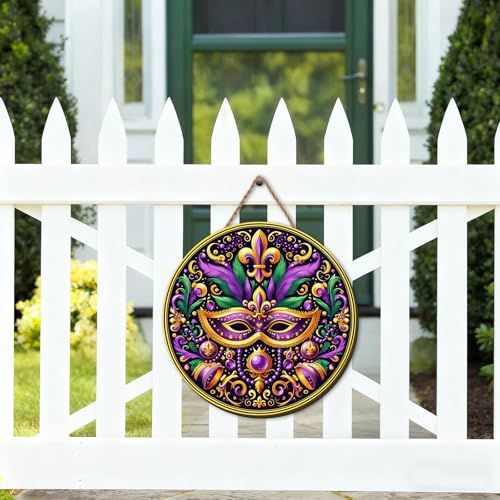 Mardi Gras Wooden Door Wreath 12x12 Inch Carnival Welcome Sign