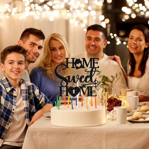 Home Sweet Home Cake Topper - Black Glitter Decoration for Housewarming & Baby Celebrations